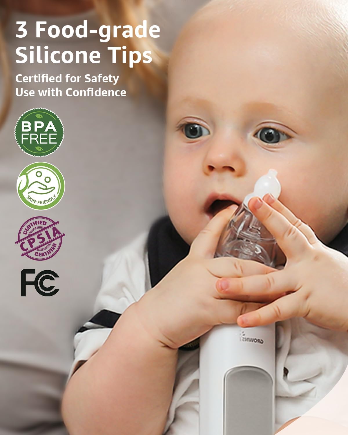 Baby Nasal Aspirator with 3 Silicone Tips, Adjustable Suction & Soothing Music & Light