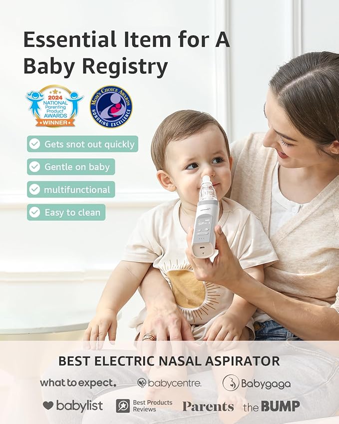 Baby Nasal Aspirator with 3 Silicone Tips, Adjustable Suction & Soothing Music & Light